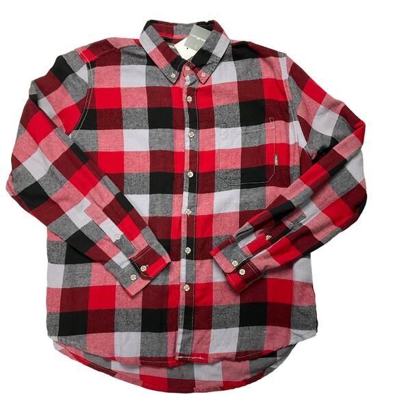 EDDIE BAUER Mens Button Down Flannel Shirt Buffalo Check Plaid Red Gray XL NWT - Picture 1 of 12